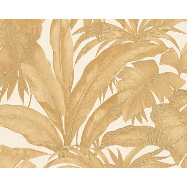 Versace Home Versace 2962404 tapeta dżungla rośliny liście kolory kremowy złoty metaliczny - tapeta przeznaczona do pomieszczeń: przedpokój, salon, biuro, sypialnia.