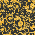 Versace Home Versace 3343252 tapeta ornamenty rośliny Vintage ornamenty rośliny Vintage kwiaty kolory czarny złoty metaliczny żółty - tapeta przeznaczona do pomieszczeń: przedpokój, salon, sypialnia.