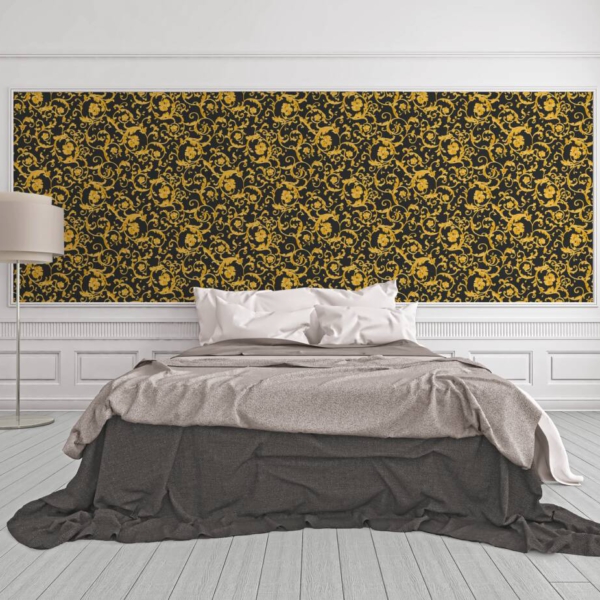 Versace-Home-Versace-3-343262-tapeta-ornamenty-rosliny-Vintage-kwiaty-kolory-czarny-zloty-metaliczny-zolty-11 Versace Home kolekcja Versace 3 - 3343262 tapeta ornamenty rośliny Vintage kwiaty kolory czarny złoty metaliczny żółty - tapeta przeznaczona do pomieszczeń: przedpokój, salon, sypialnia.