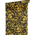 Versace Home Versace 3343262 tapeta ornamenty rośliny Vintage kwiaty kolory czarny złoty metaliczny żółty - tapeta przeznaczona do pomieszczeń: przedpokój, salon, sypialnia.