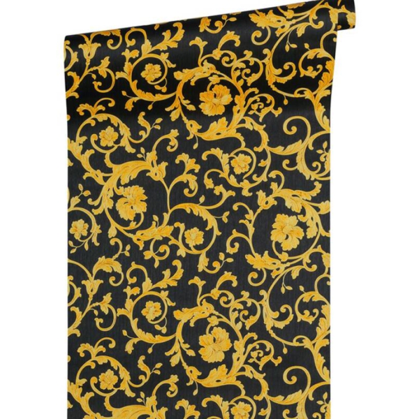 Versace-Home-Versace-3-343262-tapeta-ornamenty-rosliny-Vintage-kwiaty-kolory-czarny-zloty-metaliczny-zolty-2 Versace Home Versace 3343262 tapeta ornamenty rośliny Vintage kwiaty kolory czarny złoty metaliczny żółty - tapeta przeznaczona do pomieszczeń: przedpokój, salon, sypialnia.