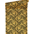 Versace Home Versace 3935834 tapeta kwiaty ornamenty liście rośliny kolory czarny złoty metaliczny - tapeta przeznaczona do pomieszczeń: przedpokój, kuchnia, salon, sypialnia.