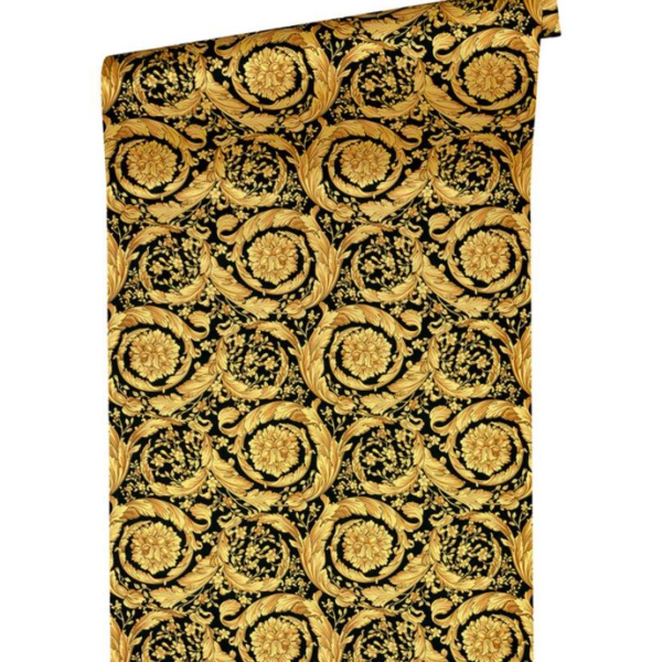 Versace-Home-Versace-3-935834-tapeta-kwiaty-ornamenty-liscie-rosliny-kolory-czarny-zloty-metaliczny-2 Versace Home Versace 3935834 tapeta kwiaty ornamenty liście rośliny kolory czarny złoty metaliczny - tapeta przeznaczona do pomieszczeń: przedpokój, kuchnia, salon, sypialnia.