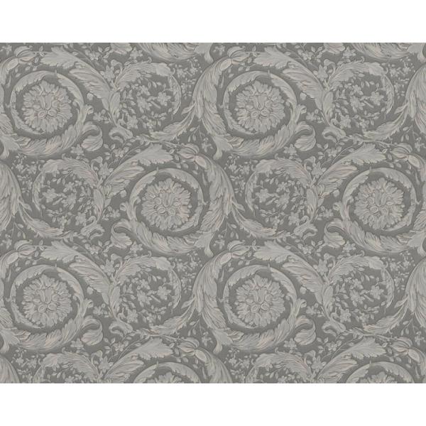 Versace Home Versace 3935836 tapeta kwiaty ornamenty liście rośliny kolory brązowy szary metaliczny - tapeta przeznaczona do pomieszczeń: przedpokój, kuchnia, salon, biuro, sypialnia.