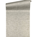 Versace Home Versace 4366921 tapeta kwiaty ornamenty liście rośliny kolory złoty szary metaliczny srebrny - tapeta przeznaczona do pomieszczeń: salon, sypialnia.
