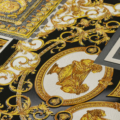 Versace Home Versace 4370483 tapeta kwiaty liście rośliny ornamenty zwierzęta klasyczny kolory czarny brązowy miedziany złoty metaliczny biały - tapeta przeznaczona do pomieszczeń: przedpokój, kuchnia, salon, sypialnia.