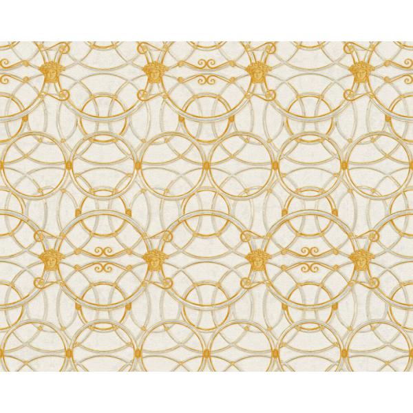 Versace Home Versace 4370491 tapeta medusa geometryczny metal ornamenty kolory kremowy złoty metaliczny srebrny biały - tapeta przeznaczona do pomieszczeń: przedpokój, salon, sypialnia.