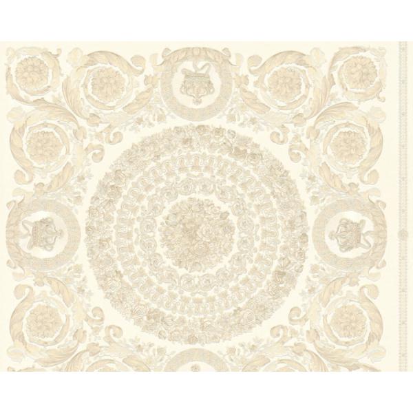 Versace-Home-Versace-4-370551-tapeta-kwiaty-liscie-ornamenty-rosliny-kolory-bezowy-kremowy-metaliczny-bialy-1 Versace Home Versace 4370551 tapeta kwiaty liście ornamenty rośliny kolory beżowy kremowy metaliczny biały - tapeta przeznaczona do pomieszczeń: przedpokój, salon, sypialnia.