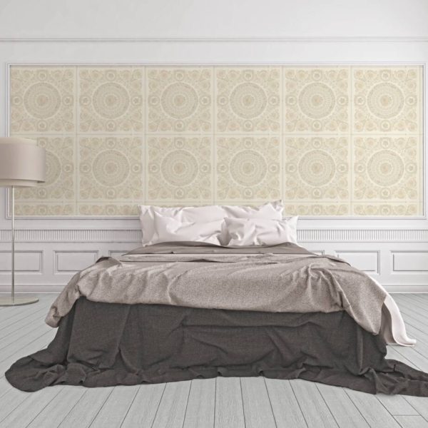 Versace-Home-Versace-4-370551-tapeta-kwiaty-liscie-ornamenty-rosliny-kolory-bezowy-kremowy-metaliczny-bialy-11 Versace Home kolekcja Versace 4 - 4370551 tapeta kwiaty liście ornamenty rośliny kolory beżowy kremowy metaliczny biały - tapeta przeznaczona do pomieszczeń: przedpokój, salon, sypialnia.