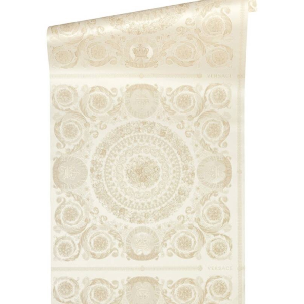 Versace-Home-Versace-4-370551-tapeta-kwiaty-liscie-ornamenty-rosliny-kolory-bezowy-kremowy-metaliczny-bialy-2 Versace Home Versace 4370551 tapeta kwiaty liście ornamenty rośliny kolory beżowy kremowy metaliczny biały - tapeta przeznaczona do pomieszczeń: przedpokój, salon, sypialnia.