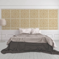 Versace Home kolekcja Versace 4 - 4370552 tapeta kwiaty liście ornamenty rośliny kolory beżowy kremowy złoty metaliczny biały - tapeta przeznaczona do pomieszczeń: przedpokój, salon, sypialnia.