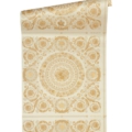 Versace Home Versace 4370552 tapeta kwiaty liście ornamenty rośliny kolory beżowy kremowy złoty metaliczny biały - tapeta przeznaczona do pomieszczeń: przedpokój, salon, sypialnia.