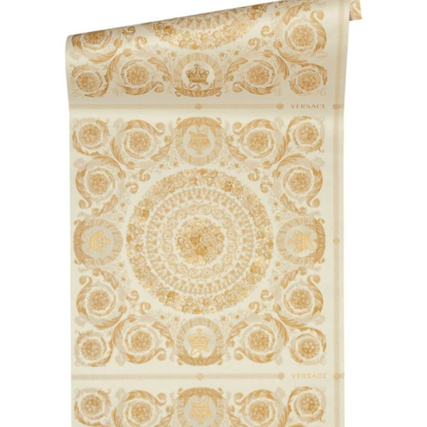 Versace-Home-Versace-4-370552-tapeta-kwiaty-liscie-ornamenty-rosliny-kolory-bezowy-kremowy-zloty-metaliczny-bialy-2 Versace Home Versace 4370552 tapeta kwiaty liście ornamenty rośliny kolory beżowy kremowy złoty metaliczny biały - tapeta przeznaczona do pomieszczeń: przedpokój, salon, sypialnia.