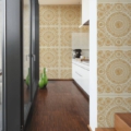 Versace Home kolekcja Versace 4 - 4370552 tapeta kwiaty liście ornamenty rośliny kolory beżowy kremowy złoty metaliczny biały - tapeta przeznaczona do pomieszczeń: przedpokój, salon, sypialnia.