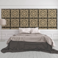 Versace Home kolekcja Versace 4 - 4370553 tapeta kwiaty liście ornamenty rośliny kolory beżowy czarny kremowy złoty metaliczny - tapeta przeznaczona do pomieszczeń: przedpokój, salon, sypialnia.