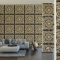 Versace Home kolekcja Versace 4 - 4370553 tapeta kwiaty liście ornamenty rośliny kolory beżowy czarny kremowy złoty metaliczny - tapeta przeznaczona do pomieszczeń: przedpokój, salon, sypialnia.