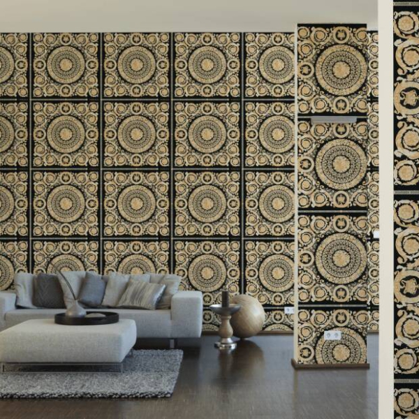 Versace-Home-Versace-4-370553-tapeta-kwiaty-liscie-ornamenty-rosliny-kolory-bezowy-czarny-kremowy-zloty-metaliczny-6 Versace Home kolekcja Versace 4 - 4370553 tapeta kwiaty liście ornamenty rośliny kolory beżowy czarny kremowy złoty metaliczny - tapeta przeznaczona do pomieszczeń: przedpokój, salon, sypialnia.