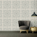 Versace Home Versace 4370555 tapeta kwiaty liście ornamenty rośliny kolory szary metaliczny srebrny - tapeta przeznaczona do pomieszczeń: przedpokój, salon, sypialnia.