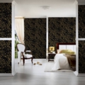 Versace Home kolekcja Versace 4 - 4935854 tapeta kwiaty liście rośliny kolory czarny złoty metaliczny - tapeta przeznaczona do pomieszczeń: przedpokój, salon, biuro, sypialnia.