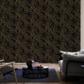 Versace Home kolekcja Versace 4 - 4935854 tapeta kwiaty liście rośliny kolory czarny złoty metaliczny - tapeta przeznaczona do pomieszczeń: przedpokój, salon, biuro, sypialnia.