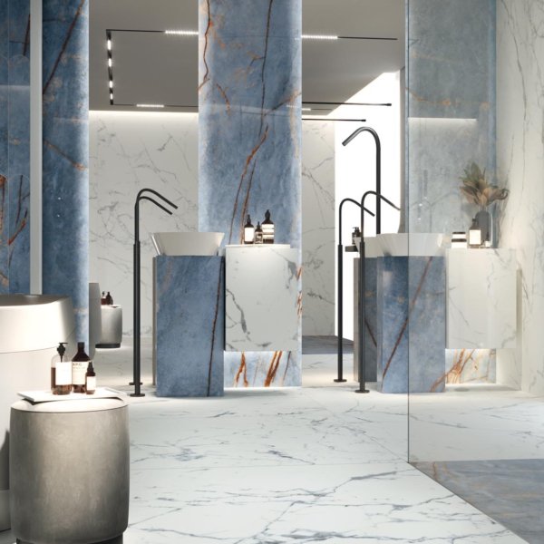 Florim-Rex-Heritage-Luxe-Heritage-azure-gres-plyty-wielkoformatowe-plytki-mozaika-marmur-1 Florim Rex z kolekcji Heritage Luxe model Heritage azure to gres dostępny w formie wielkoformatowych gresów, płytek gresowych i jako mozaiki. Wzór tego modelu to marmur a jego kolory to niebieski, szary, brązowy.