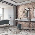 Florim Rex z kolekcji Les Bijoux de Rex model Brèche Capraia to gres dostępny w formie wielkoformatowych gresów, płytek gresowych i jako mozaiki. Wzór tego modelu to marmur a jego kolory to brązowy, beżowy, szary, biały.