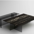 Tonelli Design Sestante Stone stolik kawowy z marmurowym blatem i szklaną podstawą