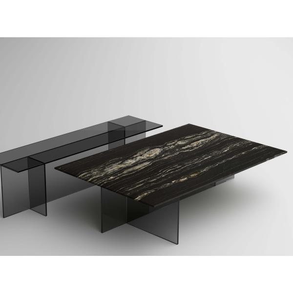 Tonelli Design Sestante Stone stolik kawowy z marmurowym blatem i szklaną podstawą