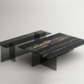 Tonelli Design Sestante Stone stolik kawowy z marmurowym blatem i szklaną podstawą