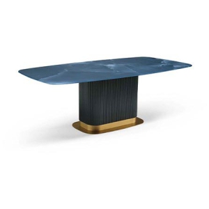 Scappini Home, stół Future z hartowanym szklanym blatem z cyfrowym drukiem, podstawa w kolorze 7026 GRANITE GREY z matową mosiężną platformą, wymiary 230x120x78 cm.