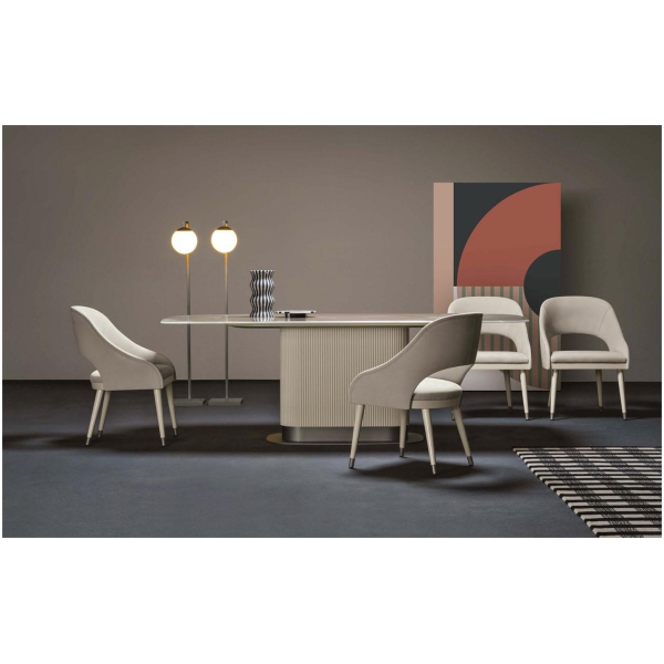 Scappini-Home-Future-Stol-do-jadalni-ze-szklanym-blatem-7 Scappini Home, stół Future z hartowanym szklanym blatem z cyfrowym drukiem, podstawa w kolorze 7026 GRANITE GREY z matową mosiężną platformą, wymiary 230x120x78 cm.