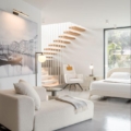 Scappini Home, sofa modułowa Over, trzyosobowa, z półką na tyłach, obicie z tkaniny AZI-GL-501, metalowa podstawa w kolorze mosiądzu.