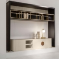 Szafka RTV Wide Scappini Home, Granite Grey, matowe wykończenie, blat z lakierowanego szkła, regulowane półki, uchwyty z mosiądzu i skóry.