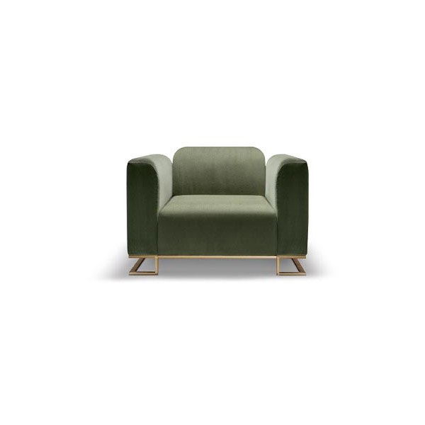 Scappini-Home-Wing-Fotel-tapicerowany-aksamitem Fotel SCAPPINI Wing N38, wykończony aksamitem, z metalową podstawą w mosiężnym wykończeniu, o wymiarach 104x95x71 cm.