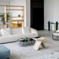 sofa Hessentia Bloom 623 zaprojektowana przez Luca Erba, materiały: Tkanina, skóra, drewno
