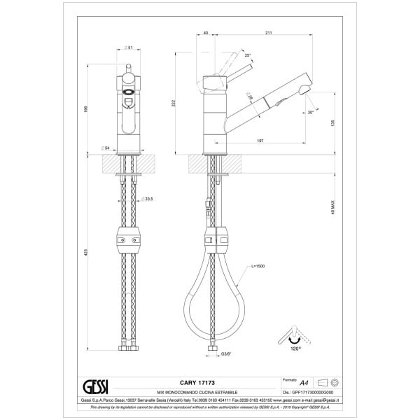 Gessi-CARY-17173-Bateria-kuchenna-jednouchwytowa-z-wyciagana-wylewka-wiele-kolorow-rys-techniczny.jpg CARY 17173 rysunek techniczny