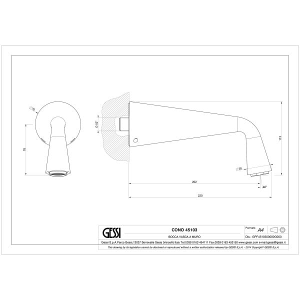 Gessi-CONO-BATH-45103-Wylewka-wannowa-wiele-kolorow-rys-techniczny.jpg CONO BATH 45103 rysunek techniczny