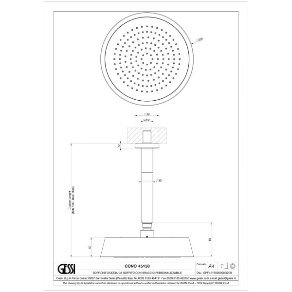 Gessi-CONO-SHOWER-45150-Deszczownica-sufitowa-antilimestone-dlugosc-na-zamowienie-115-maks-wiele-kolorow-rys-techniczny.jpg CONO SHOWER 45150 rysunek techniczny