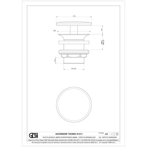 Gessi-CONO-WASHBASINS-1311-Odplyw-umywalkowy-1-1-4-bez-zamkniecia-bez-przelewu-wiele-kolorow-rys-techniczny.jpg CONO WASHBASINS 1311 rysunek techniczny