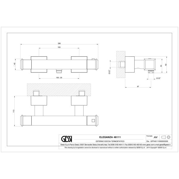 Gessi-ELEGANZA-SHOWER-46111-Bateria-termostatyczna-prysznicowa-natynkowa-wiele-kolorow-rys-techniczny.jpg ELEGANZA SHOWER 46111 rysunek techniczny
