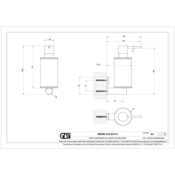 Gessi-GESSI316-ACCESSORIES-54714-Dozownik-do-mydla-scienny-wiele-kolorow-rys-techniczny.jpg GESSI316 ACCESSORIES 54714 rysunek techniczny