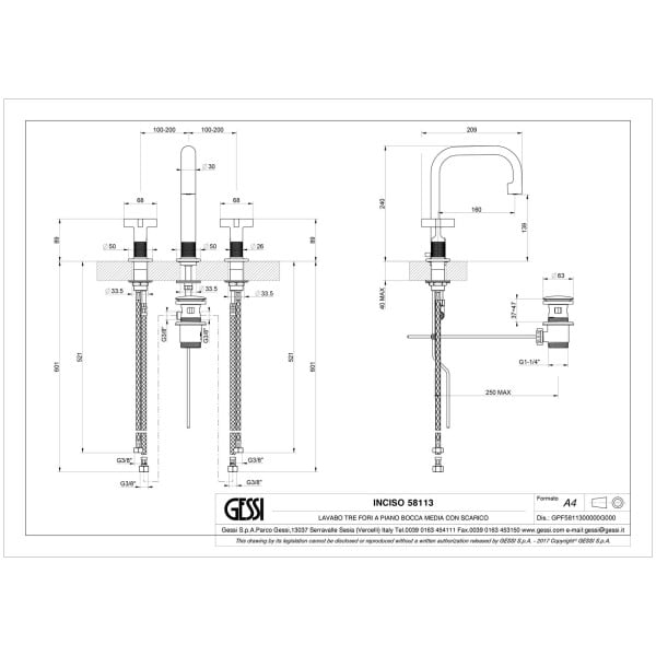 Gessi-INCISO-58113-Bateria-umywalkowa-trzyotworowa-z-wylewka-korkiem-automatycznym-wiele-kolorow-rys-techniczny.jpg INCISO 58113 rysunek techniczny