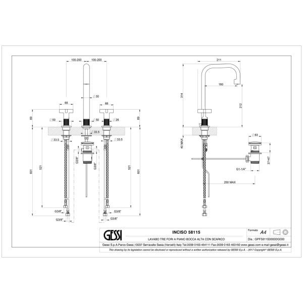 Gessi-INCISO-58115-Bateria-umywalkowa-trzyotworowa-z-wylewka-korkiem-automatycznym-wiele-kolorow-rys-techniczny.jpg INCISO 58115 rysunek techniczny