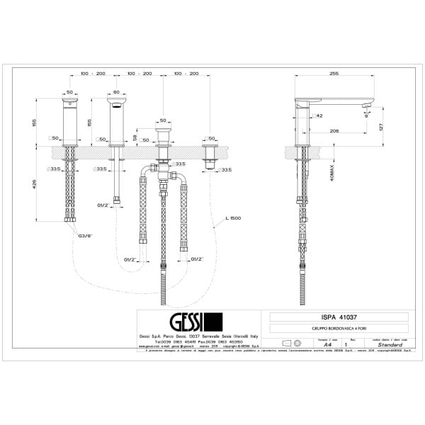 Gessi-ISPA-BATH-41037-Bateria-wannowa-4-otworowa-z-wylewka-i-przelacznikiem-waz-prysznicowy-15m-wiele-kolorow-rys-techniczny.jpg ISPA BATH 41037 rysunek techniczny