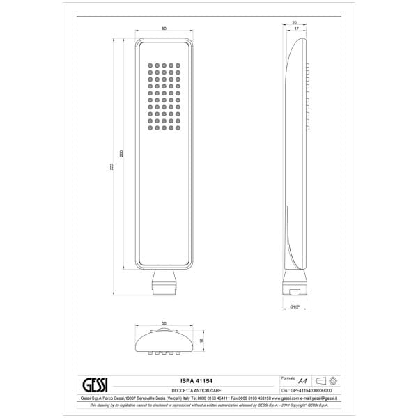 Gessi-ISPA-SHOWER-41154-Sluchawka-prysznicowa-z-antilimestone-wiele-kolorow-rys-techniczny.jpg ISPA SHOWER 41154 rysunek techniczny