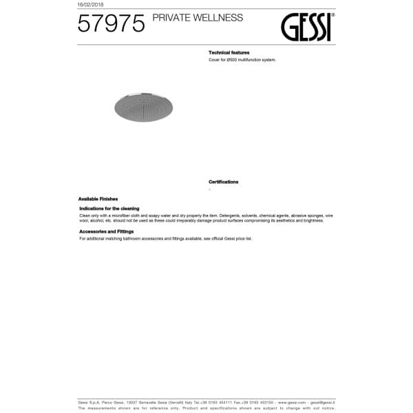 Gessi-MINIMALI-57975-Elément à l'intérieur de la couverture pour un système d'aspersion multifonctionnel de 500 mm à couleurs multiples.jpg MINIMALI 57975 rysunek techniczny