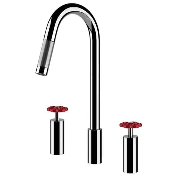 Gessi OXYGENE CUCINA HT 17467 Bateria kuchenna zlewozmywakowa trzyotworowa z wyciagana i obrotowa wylewka 360 ° z pojedynczym strumieniem wody wiele kolorow 031 Chrom 149 Finox