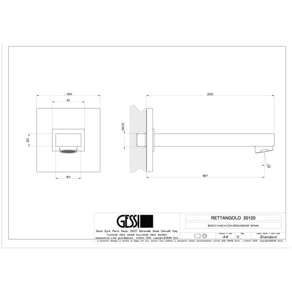 Gessi-RETTANGOLO-SHOWER-20120-Wylewka-wannowa-Zasieg-wylewki-187-mm-wiele-kolorow-rys-techniczny.jpg RETTANGOLO SHOWER 20120 rysunek techniczny