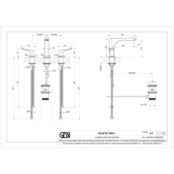 Gessi-RILIEVO-59011-Bateria-umywalkowa-trzyotworowa-z-wylewka-korkiem-automatycznym-wiele-kolorow-rys-techniczny.jpg RILIEVO 59011 rysunek techniczny