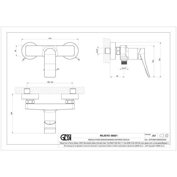 Gessi-RILIEVO-59031-Bateria-prysznicowa-natynkowa-wiele-kolorow-rys-techniczny.jpg RILIEVO 59031 rysunek techniczny